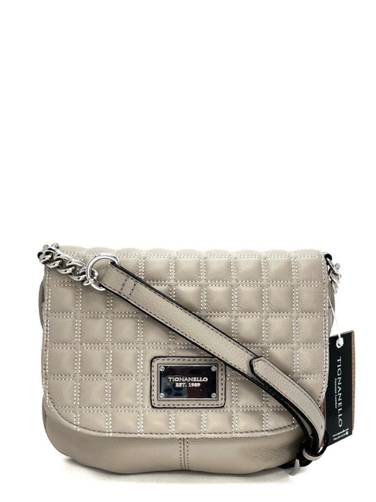 Tignanello Handbags - Tignanello Lady Q Quilted Flap Crossbody Dove Gray Leather Chain Bag New NWT